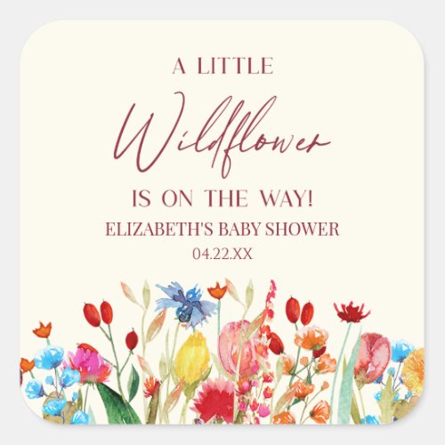 A Little Wildflower Wild Flower Floral Baby Shower Square Sticker