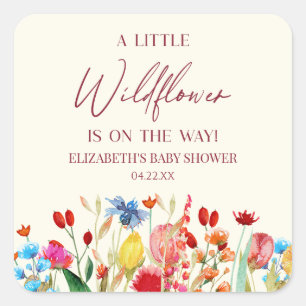 A Little Wildflower Wild Flower Floral Baby Shower Square Sticker