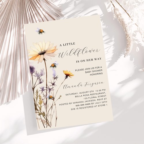 A little wildflower yellow beige baby shower invitation