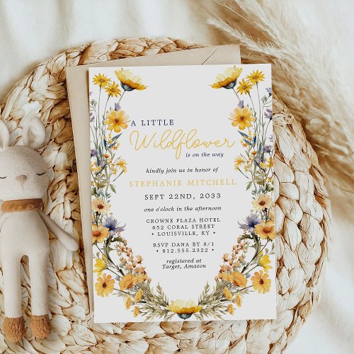 A Little Wildflower Yellow Boho Baby Shower Invitation