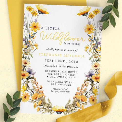 A Little Wildflower Yellow Boho Baby Shower Invitation