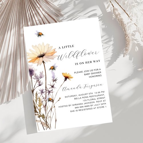 A little wildflower yellow purple baby shower invitation