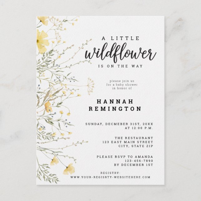 A Little Wildflower Yellow Watercolor Baby Shower Postcard (Front)