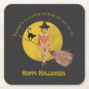 A Little Witch In All Of Us Halloween Square Paper Coaster