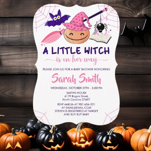 A little Witch is on her way Halloween Baby Shower Invitation