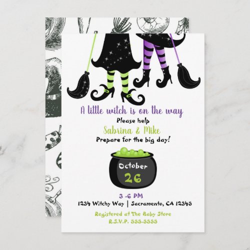 A Little Witch is on the Way Halloween Baby Shower Invitation