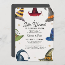A Little Wizard Boy Gray Halloween Baby Shower Invitation
