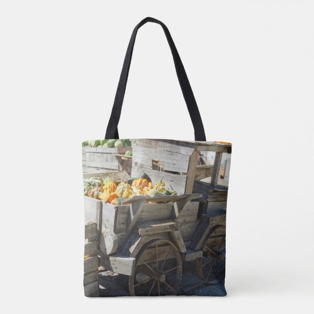 A Little Wooden Truck of Pumpkins and Gourds on a Tote Bag (Back)