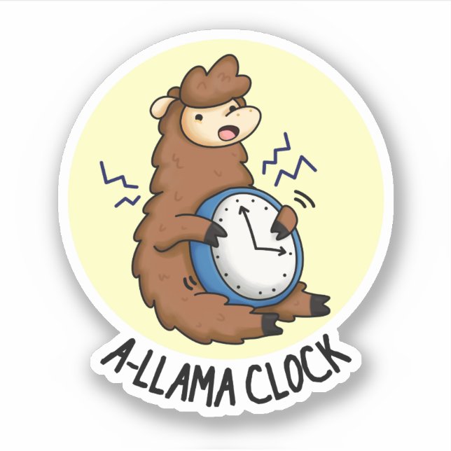 A-llama Clock Funny Llama Pun  Sticker (Front)