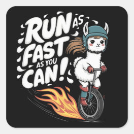 A llama riding a unicycle square sticker
