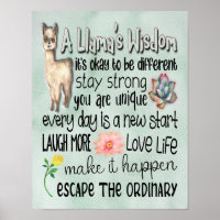 A Llama's Wisdom Motivational Quotes - 11x14