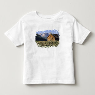 A log cabin and the Sawtooth Mountains in Toddler T-shirt