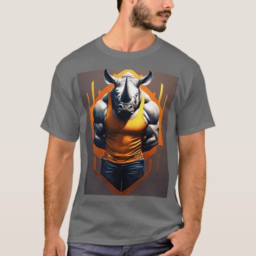 a logo rhino in human shape with muscles as bounc T_Shirt