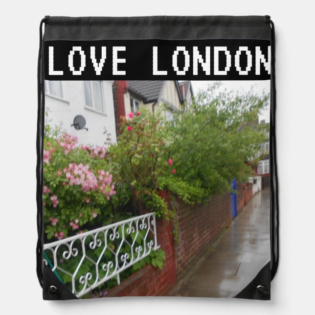 A London Street and rain England Drawstring Bag (Front)
