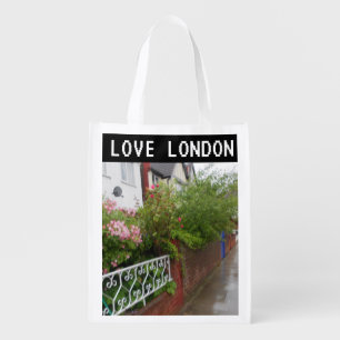 A London Street and rain England Grocery Bag