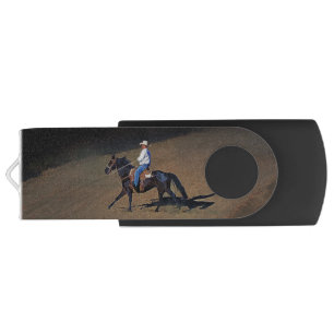 A Lone Cowboy and His Horse Art on USB Devices Flash Drive