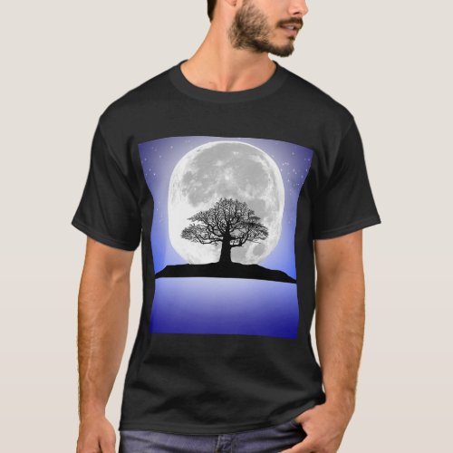 A lone leafless tree on a full moon night T_Shirt
