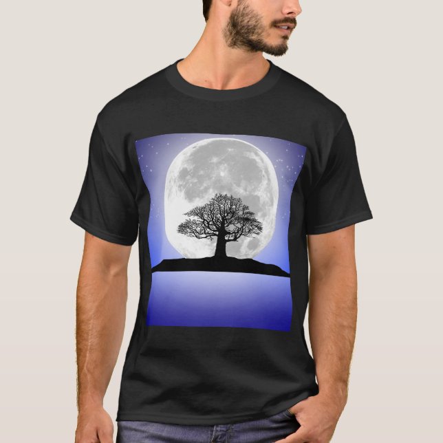 A lone leafless tree on a full moon night T-Shirt (Front)