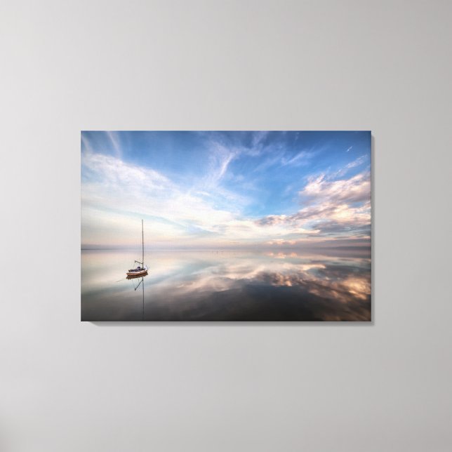 A Lone Sailboat On The Calm Waters Of Salton Canvas Print (Front)
