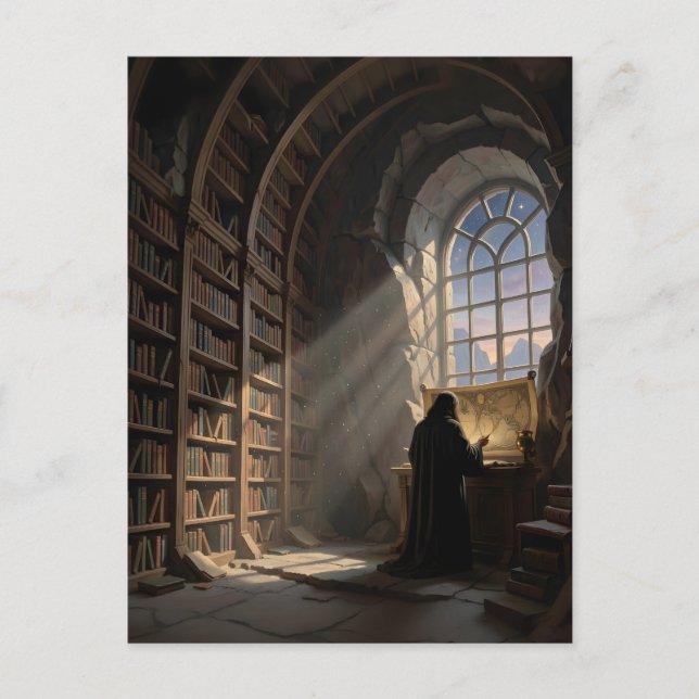 A Lone Scholar In Ancient Library Books Lovers Postcard (Front)