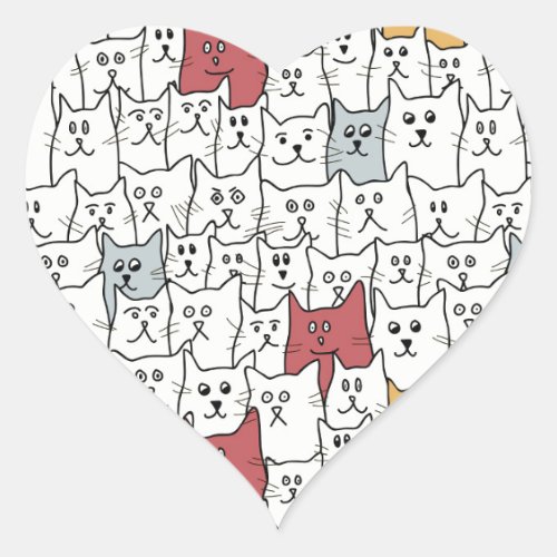 A lot of funny cats heart sticker