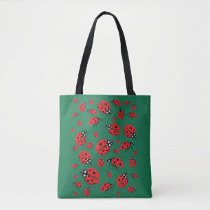 A lot of Ladybugs Lucky Pattern Green Tote Bag