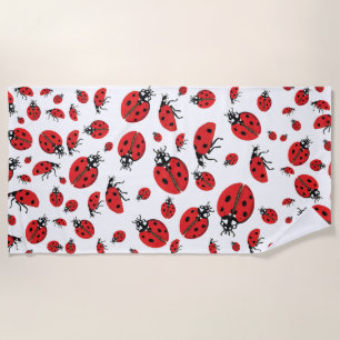 A lot of Red Ladybugs Lucky Pattern Beach Towel