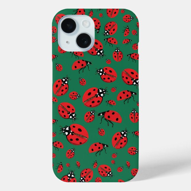 A lot of Red Ladybugs Lucky Pattern Emerald Green Case-Mate iPhone Case (Back)