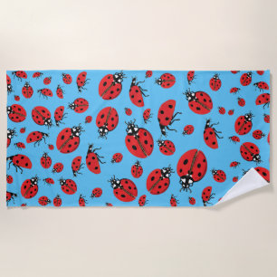 A lot of Red Ladybugs Lucky Pattern Sky Blue Beach Towel