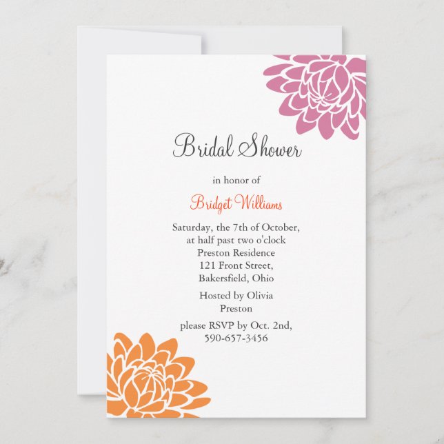 A Lotus Flower Bridal Shower (orange) Invitation (Front)
