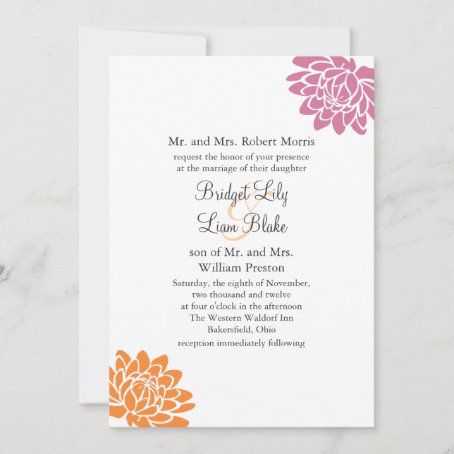 A Lotus Flower Wedding Invitation 2(orange) (Front)