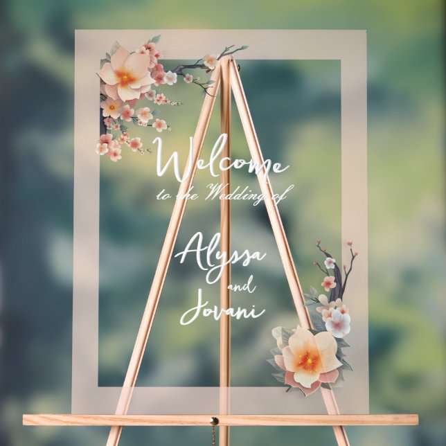 A Love Blossoming Under the Cherry Trees Acrylic Sign (Neutral)