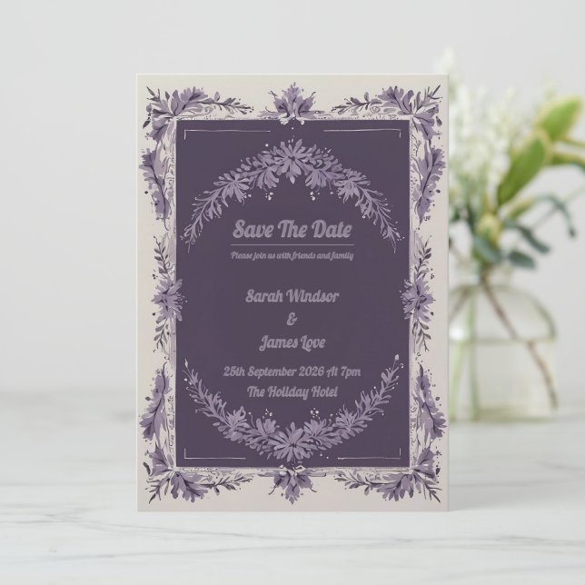 A Love in Bloom Lavender Wedding Invitation (Standing Front)