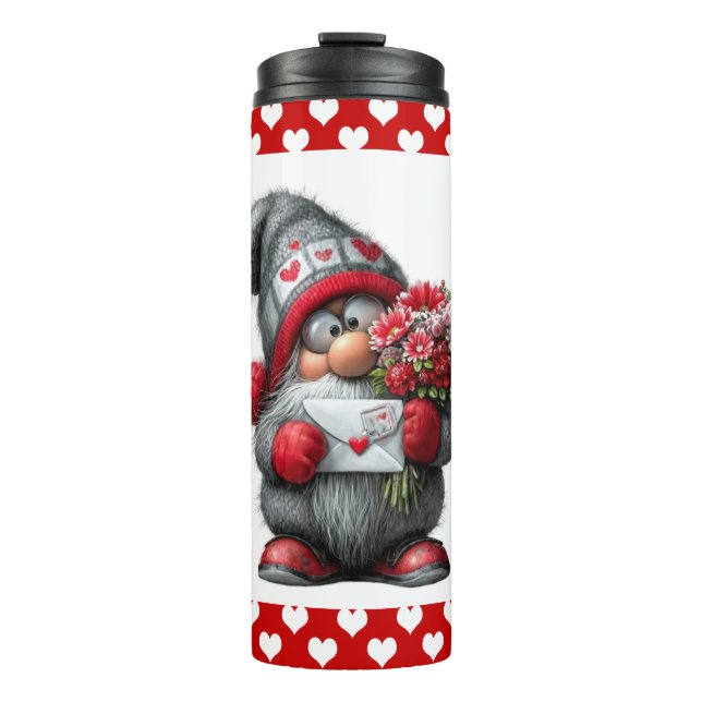 "A Love Note for You" Valentine Gnome Thermal Tumbler (Front)