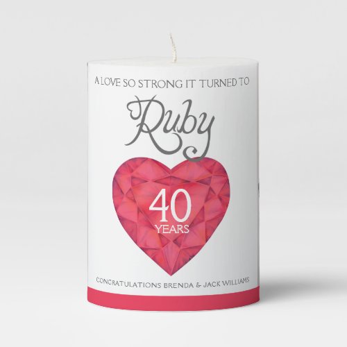 A love so strong 40 years ruby wedding red white pillar candle