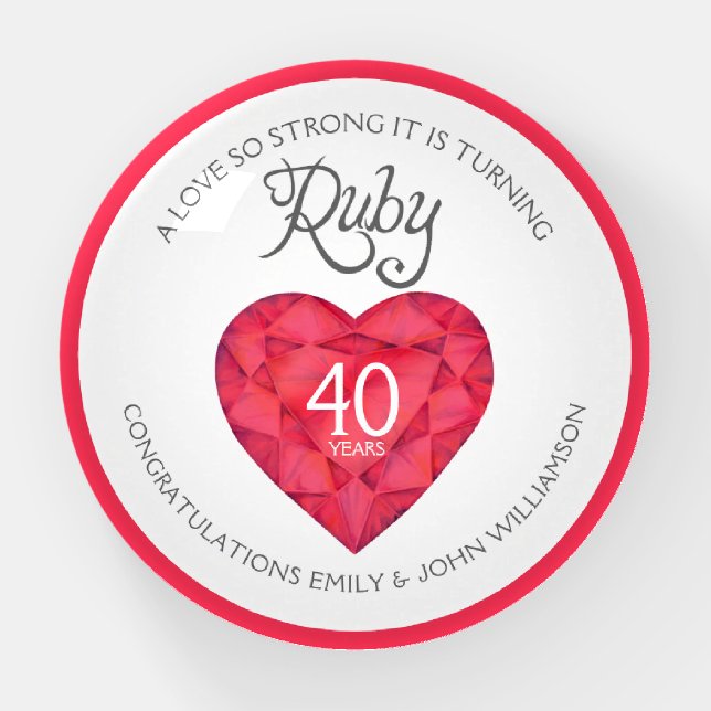 A love so strong 40th ruby wedding paperweight (Front)