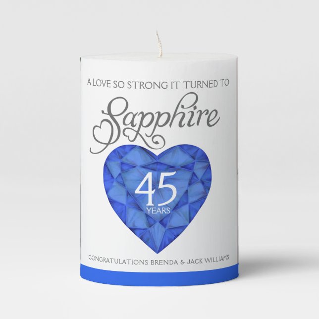 A love so strong 45 years sapphire wedding  pillar candle (Front)