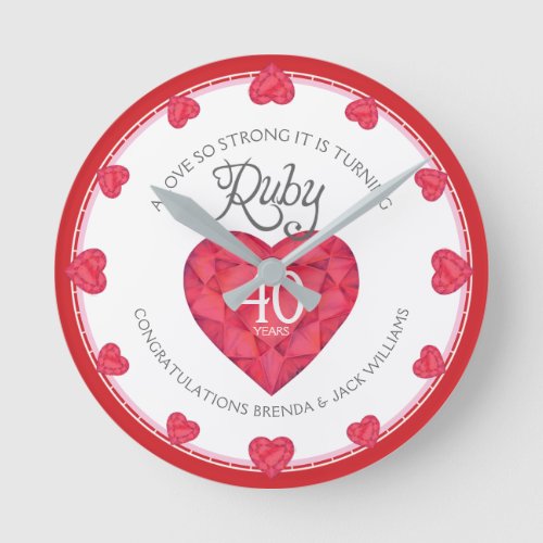 A love so strong ruby wedding anniversary 40th round clock