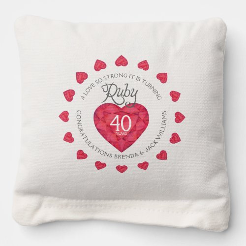 A love so strong ruby wedding party Ruby 40 Cornhole Bags