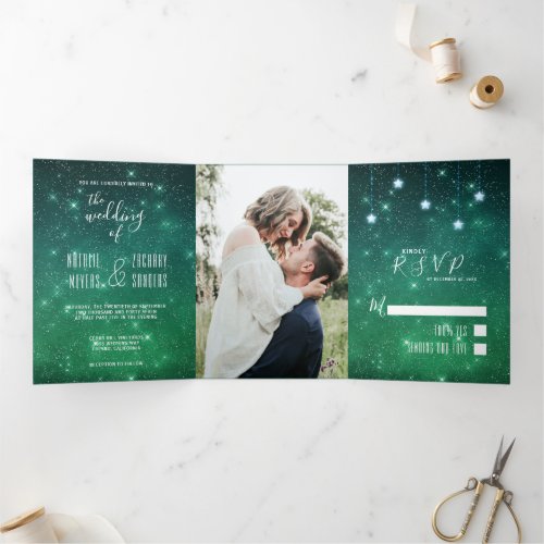 A Love Written in Stars Celestial Wedding Tri_Fold Invitation