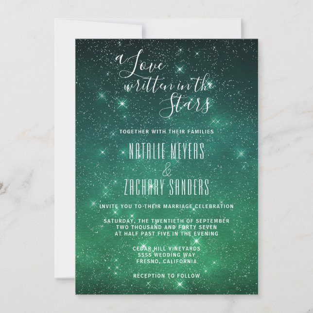 A Love Written in the Stars Celestial Wedding Invitation (Front)