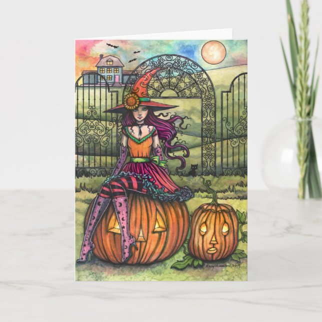 A Lovely Halloween Colorful Witch Blank Art Card (Front)