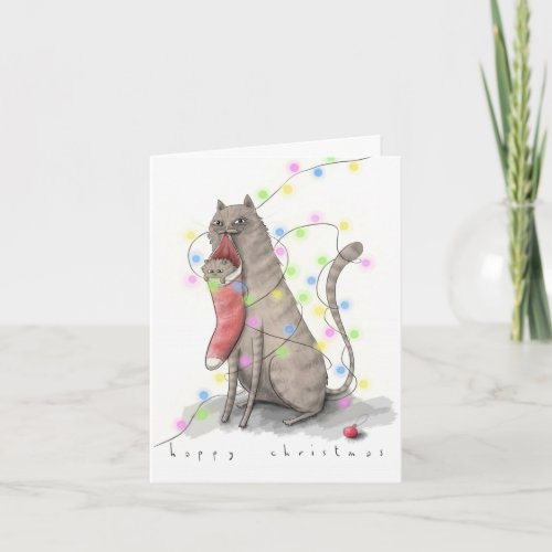 a lovely kitten in a stocking Christmas card