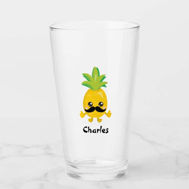 A lovely pineapple mustache glass (Front)
