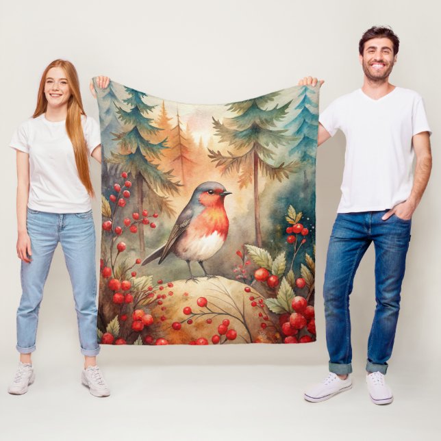 A lovely Robin in Autumn Fleece Blanket (In Situ)
