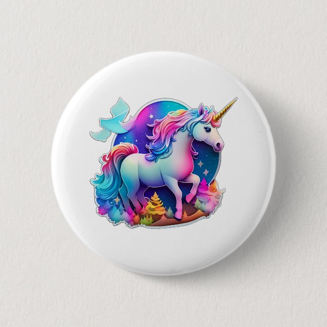 A Lovely Unicorn Sticker  Button (Front)