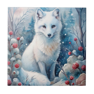 A Lovely White Fox in Winter Ceramic Tile