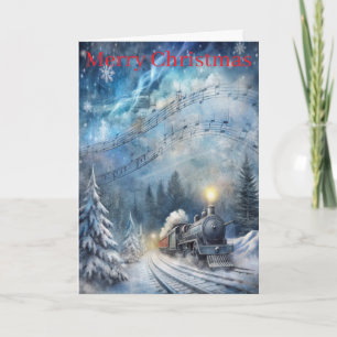 A Lovely Winter Scene With train Holiday Card