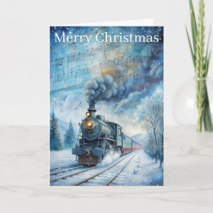 A Lovely Winter Scene With train Holiday Card