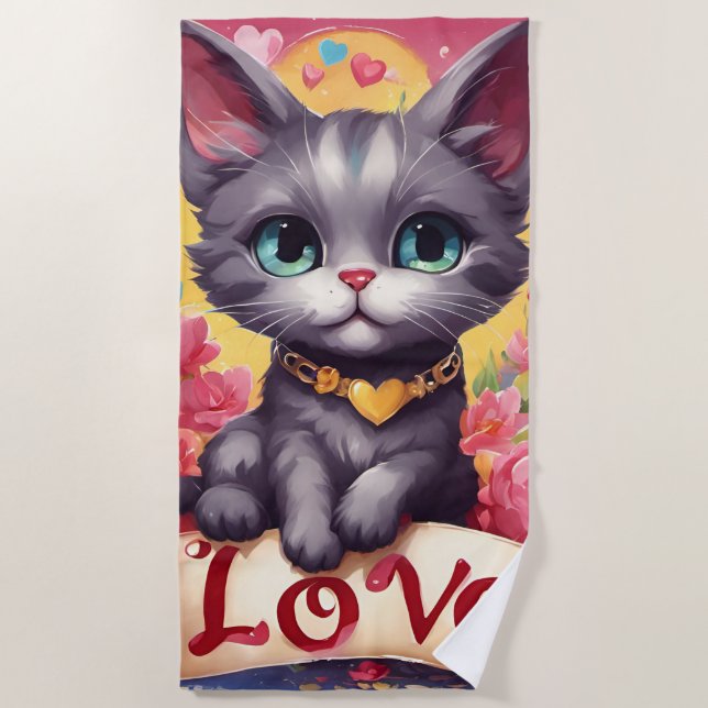 A loving cat beach towel (Front)